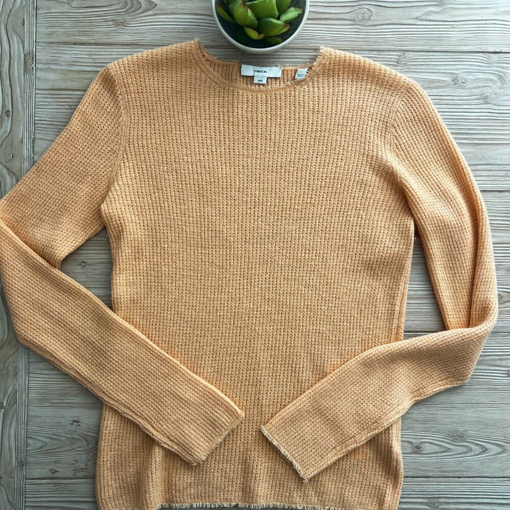 Vince Cashmere and Silk Blend Spring Sweater Medium – Lightweight Apricot Knit - Picture 3 of 4